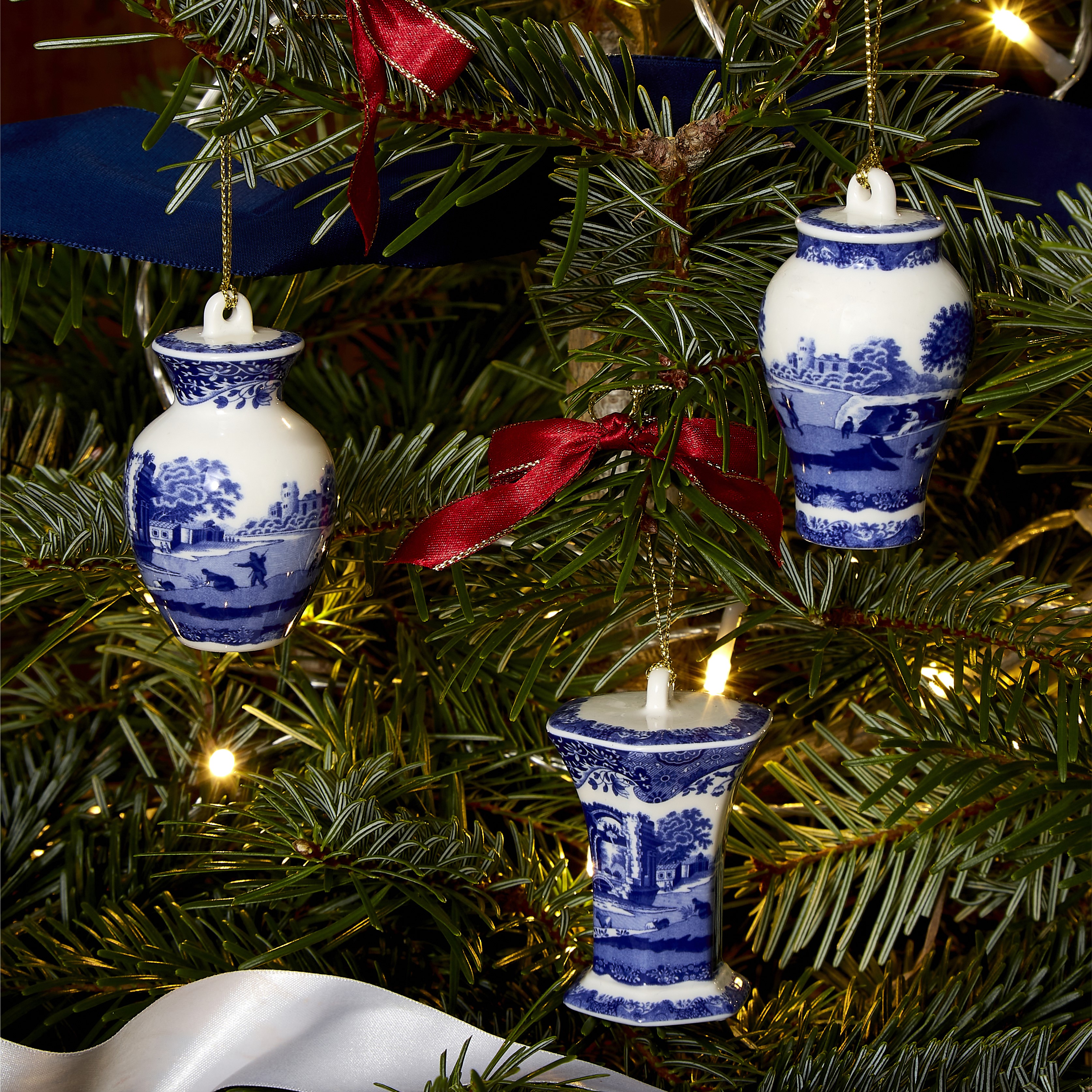Blue Italian Mini Urn Ornaments, Set of 3 image number null